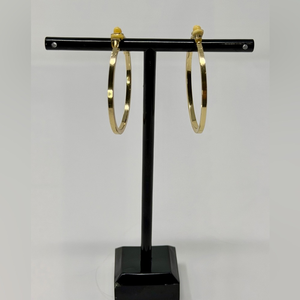 Gold Tone Clip On Medium Sized Hoop Earrings